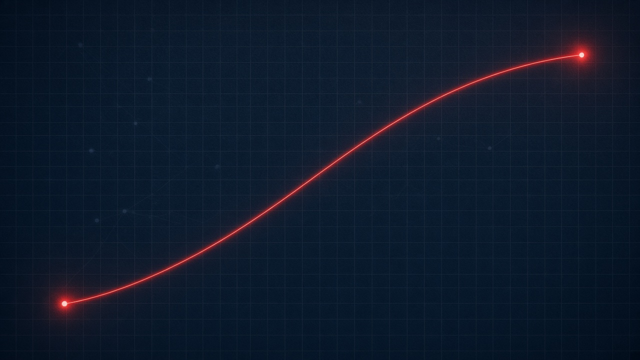 Abstract editorial illustration of a glowing red arc linking two distant cities across a dark ledger grid