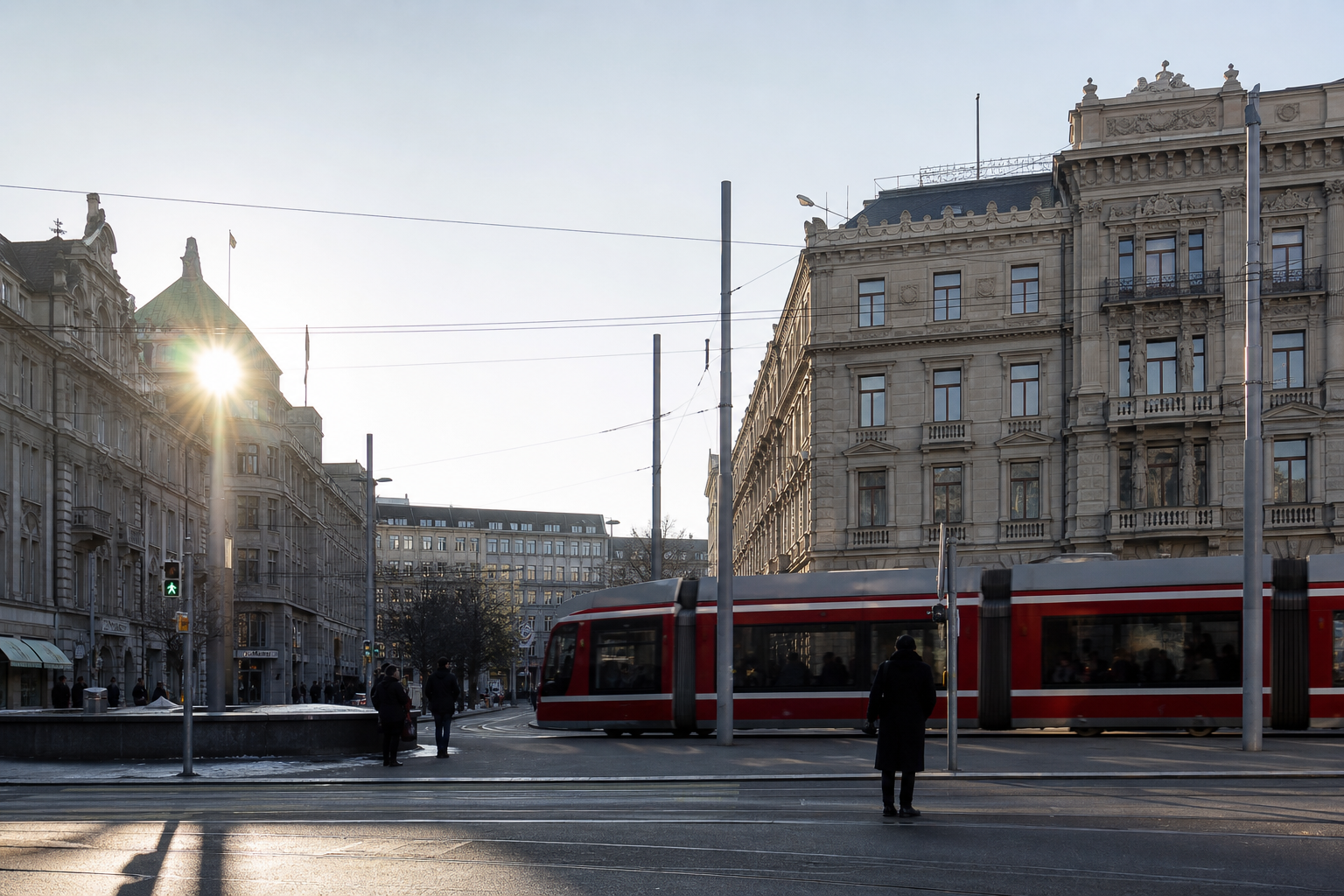 A Zurich street in the morning